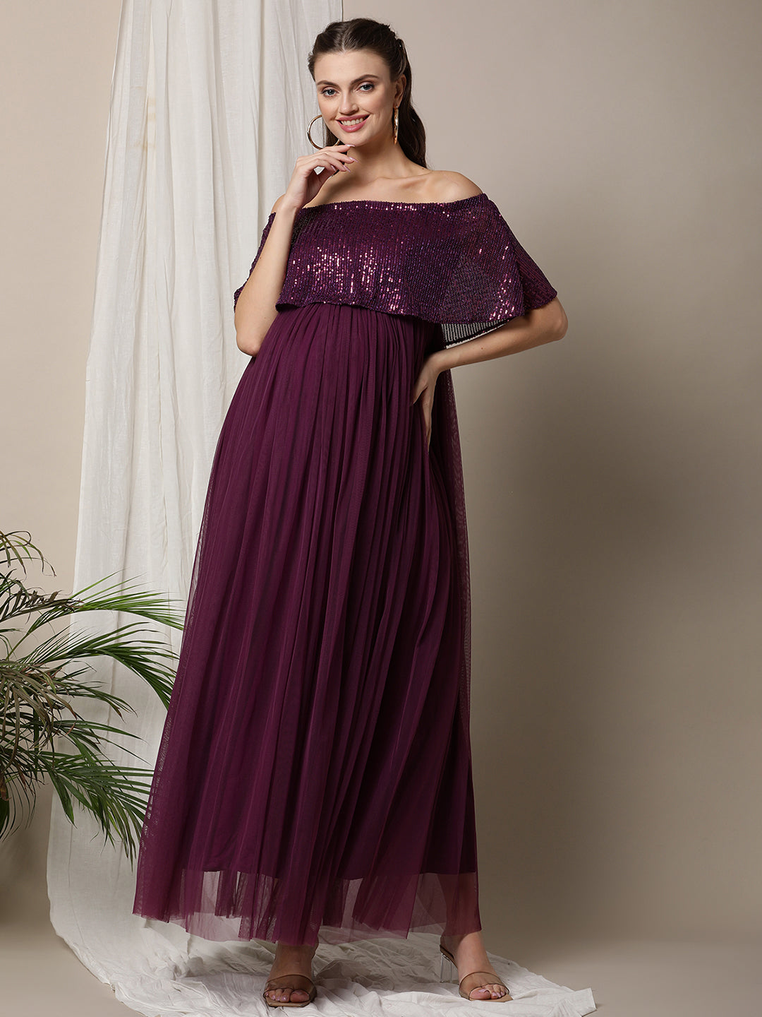 Off Shoulder Orange Maternity Maternity Prom Dresses With Ruffles And Long  Sleeves Perfect For Photoshoots, Baby Showers, And Special Occasions From  Penomise, $88.65 | DHgate.Com